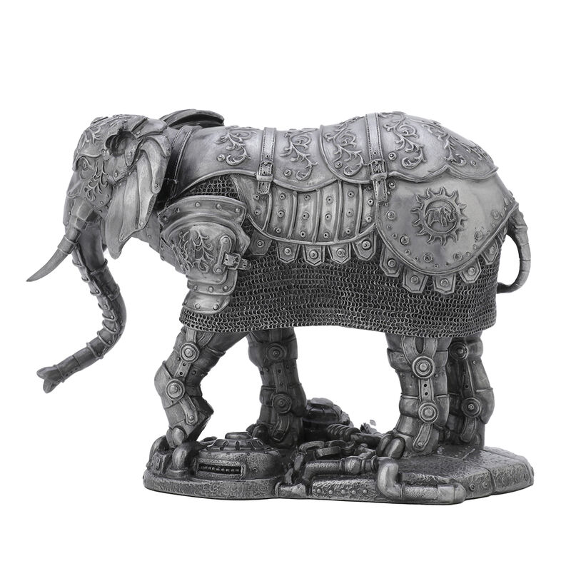 Metallic Silver Pewter Finish Mechanical Steampunk Elephant Statue image number 7
