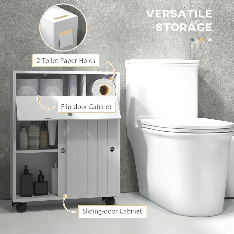 kleankin Bathroom Toilet Paper Cabinet on Wheels with Storage Cabinets image number 5