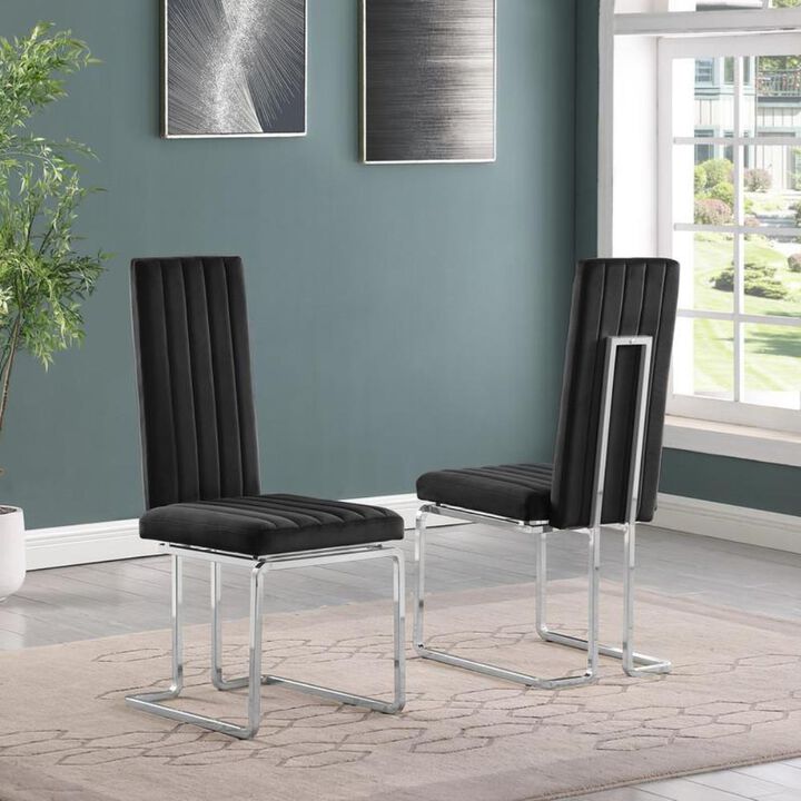 Black velvet side chairs with silver base - Set of 2