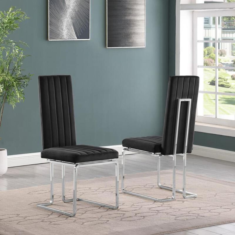Black velvet side chairs with silver base - Set of 2