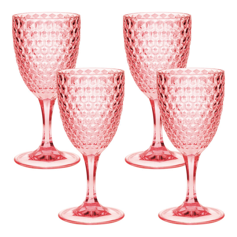 Set of 4 Diamond Acrylic Stemmed Wine Glasses for Dining, Parties, and Everyday Use