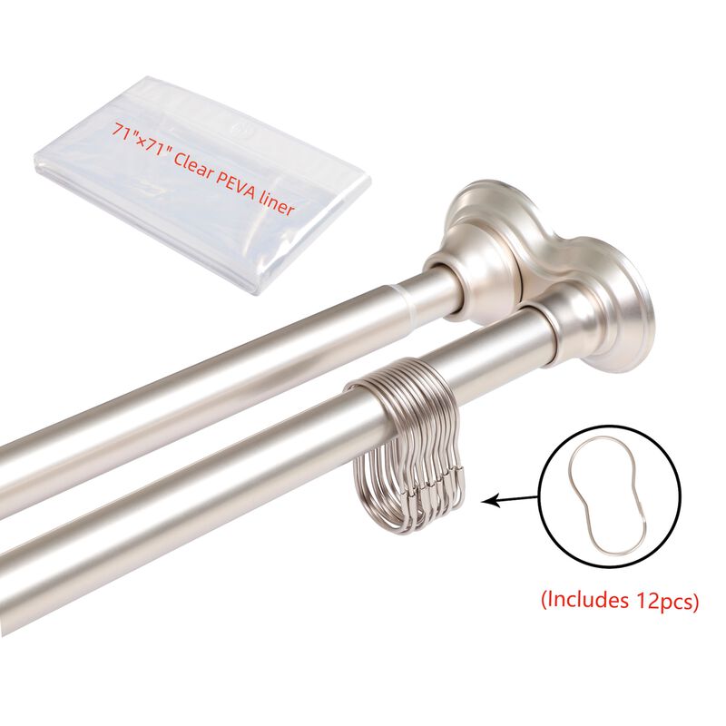 Utopia Alley 45-72 Inch Double Tension No-Drill Shower Rod Set - Rustproof Aluminum Straight Rod with 24 Metal Hooks & 71&times;71 Inch Clear PEVA Liner image number 9