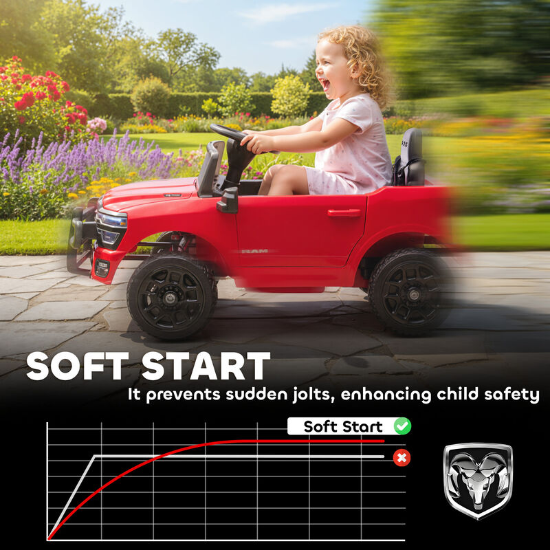 BreeBe 12V Kids Ride on Car, Licensed Dodge RAM 3500 Ride on Toys with Dual Motors, Remote Control image number 5