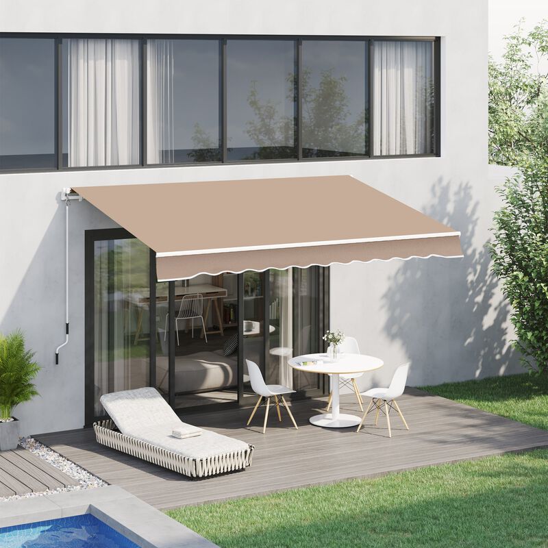 Brown Patio Shield: 12'x10' Manual Retractable Awning for Outdoor Spaces