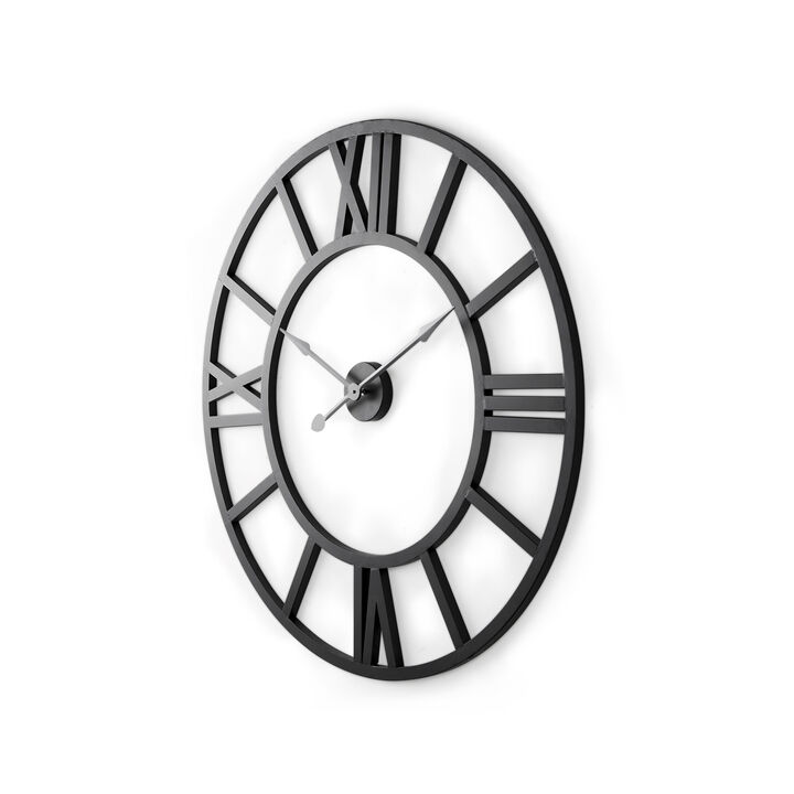 HomeRoots 30" Black Iron Analog Round Wall Clock