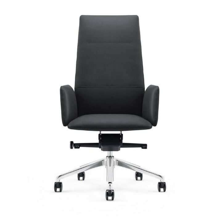 Cid 24 Inch Modern Office Chair, Knee Tilt, Sleek Tall Back, Black-Benzara