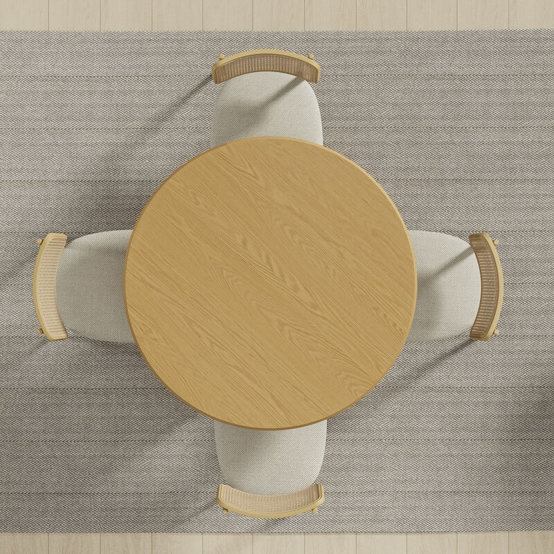 46 Inch Round Natural Wood Dining Table Seats 4-6 People, Suitable for Living Room and Dining Room