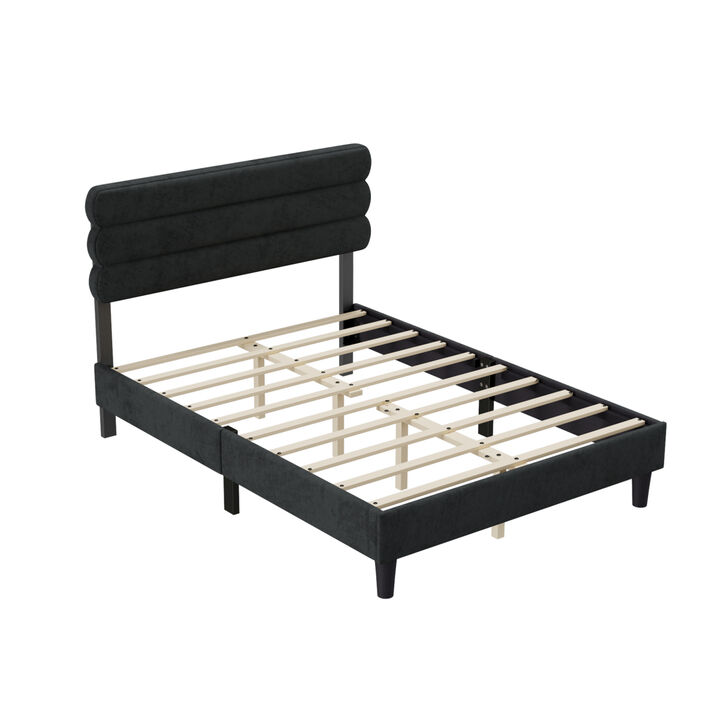 Queen Bed Frame with Headboard, Sturdy Platform Bed with Wooden Slats Support, No Box Spring, Mattress Foundation, Easy Assembly DARK GREY