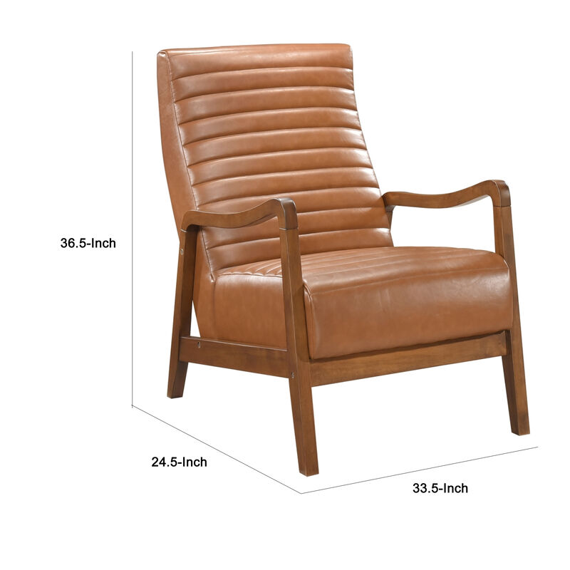 Gert Accent Chair, Matte Brown Faux Leather, Solid Rubberwood Frame