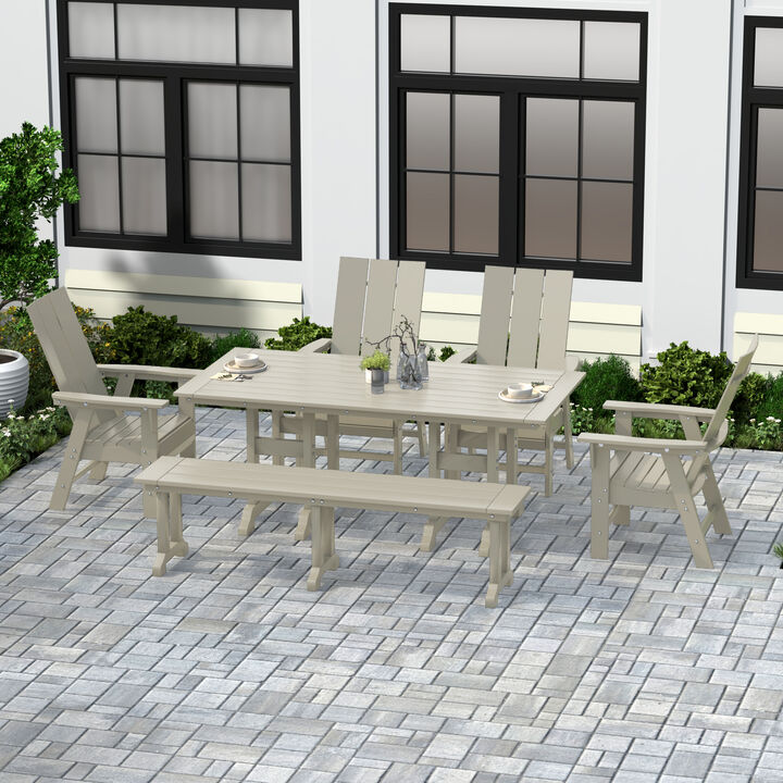 WestinTrends 6 Piece Outdoor Patio Dining Table and Armchair Dining Bench Set