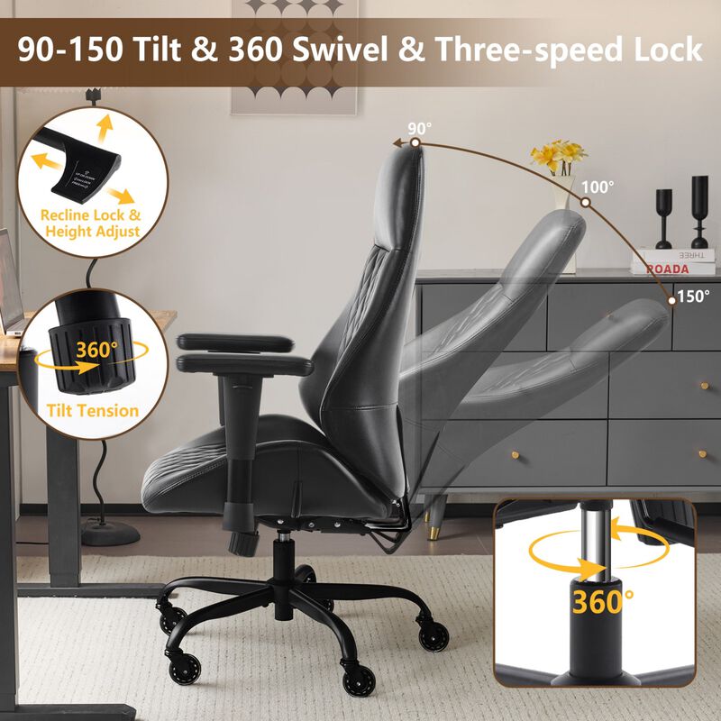 High Back Ergonomic Leather Office Chair with Lumbar Support, Adjustable Armrests, Silent Casters &ndash; Home Executive Desk Chair image number 5