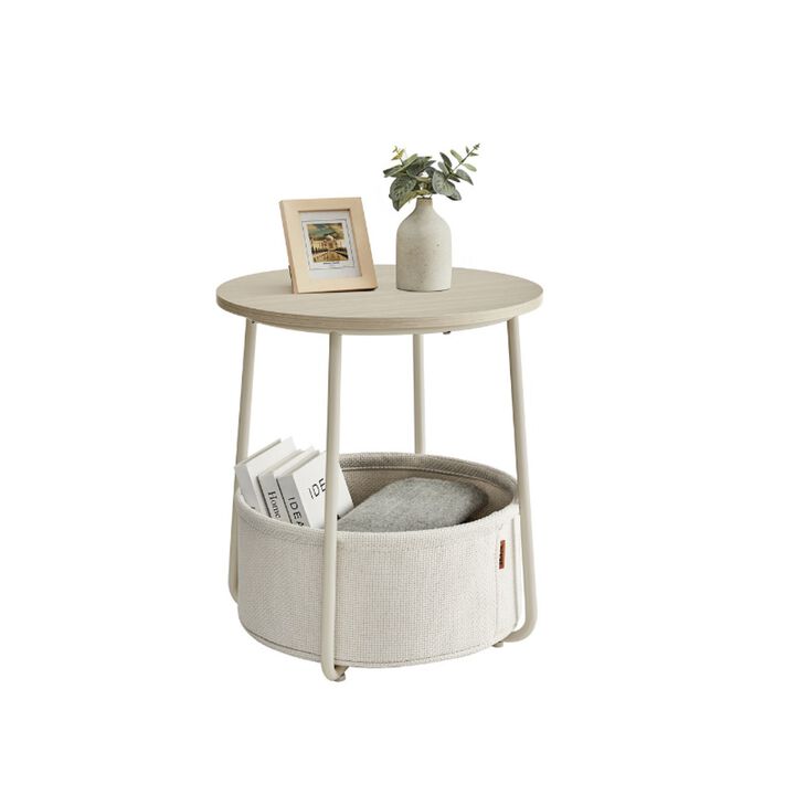 Bedside End Table with Fabric Bin &ndash; Small Accent Table with Storage Basket for Books, Blankets or Remotes
