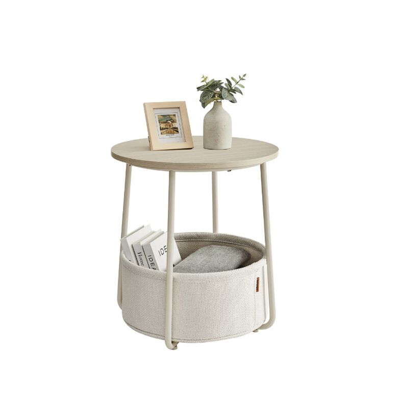 Bedside End Table with Fabric Bin &ndash; Small Accent Table with Storage Basket for Books, Blankets or Remotes