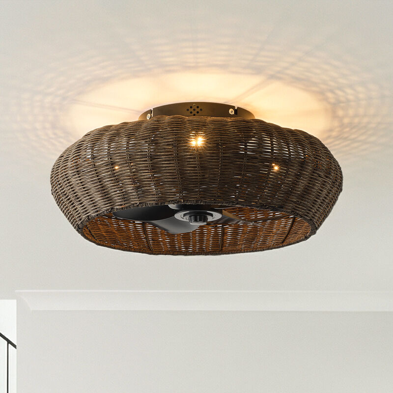 19.7" Boho Black Handwoven Rattan Caged Ceiling Fan with Light and Remote image number 1
