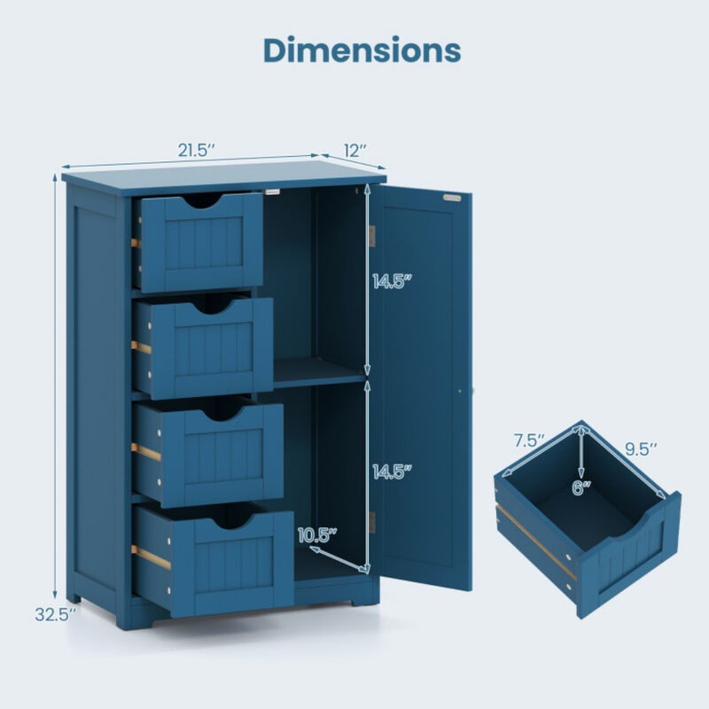 Standing Indoor Wooden Cabinet with 4 Drawers and Door Cabinet image number 2