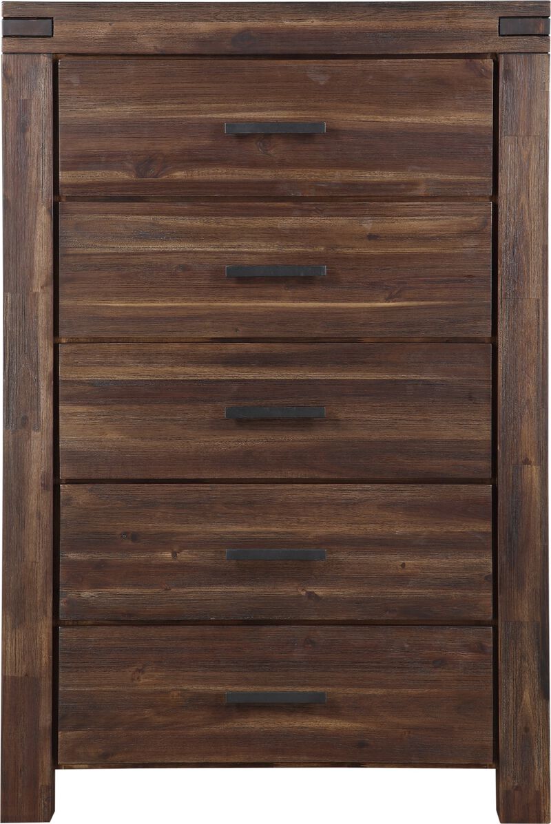 Meadow Five Drawer Solid Wood Chest in Brick Brown image number 0