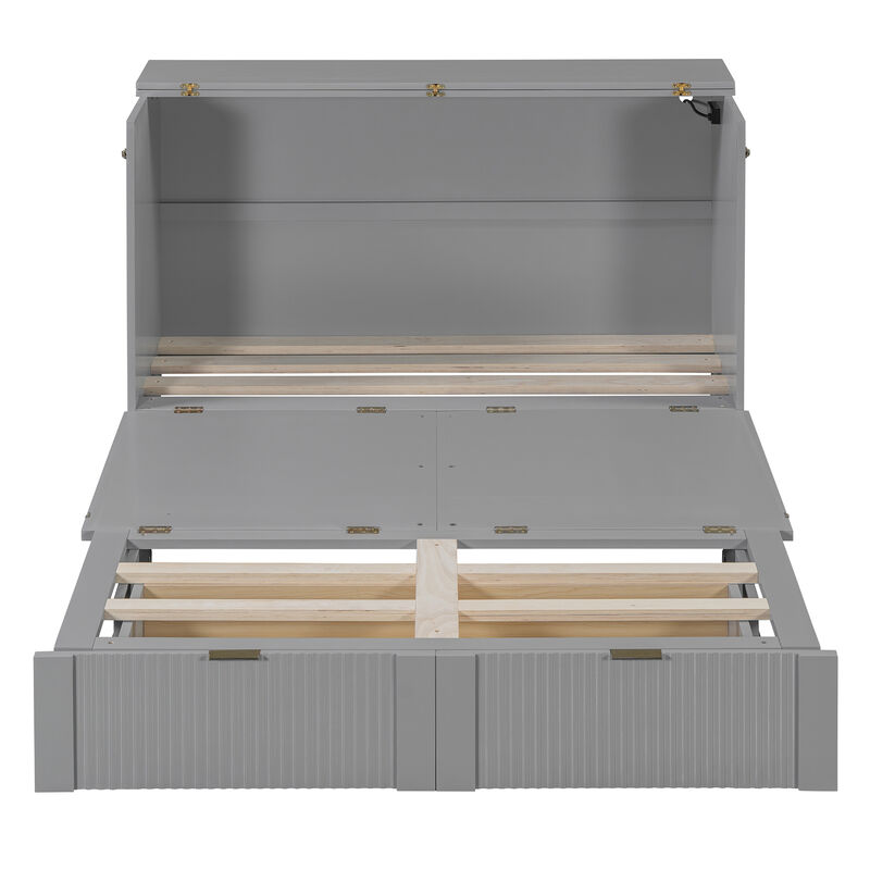 Whisen Clever Design Full Size Murphy Bed, Folded into a Cabinet with Drawer and USB Ports