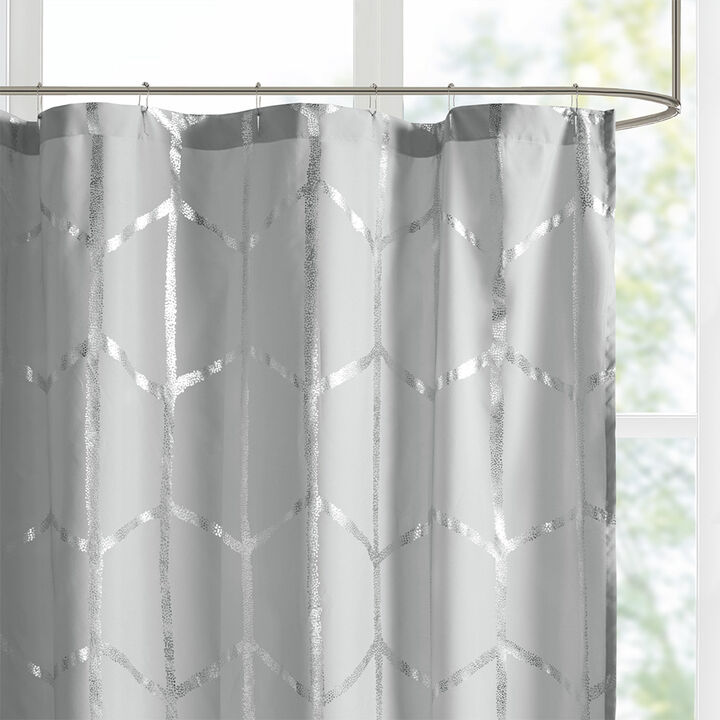 Gracie Mills Isabelle Geometric Metallic Lightweight Shower Curtain