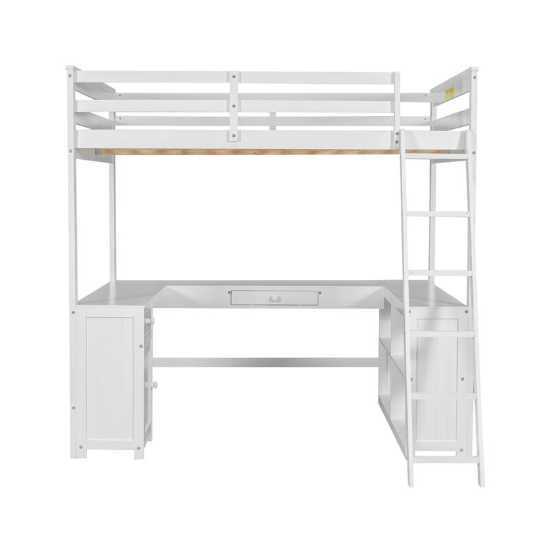 Merax Loft Bed with Desk  and Storage Shelves