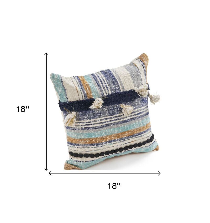 HomeRoots Set of Two Blue Striped Cotton Throw Pillow With Tassels image number 5