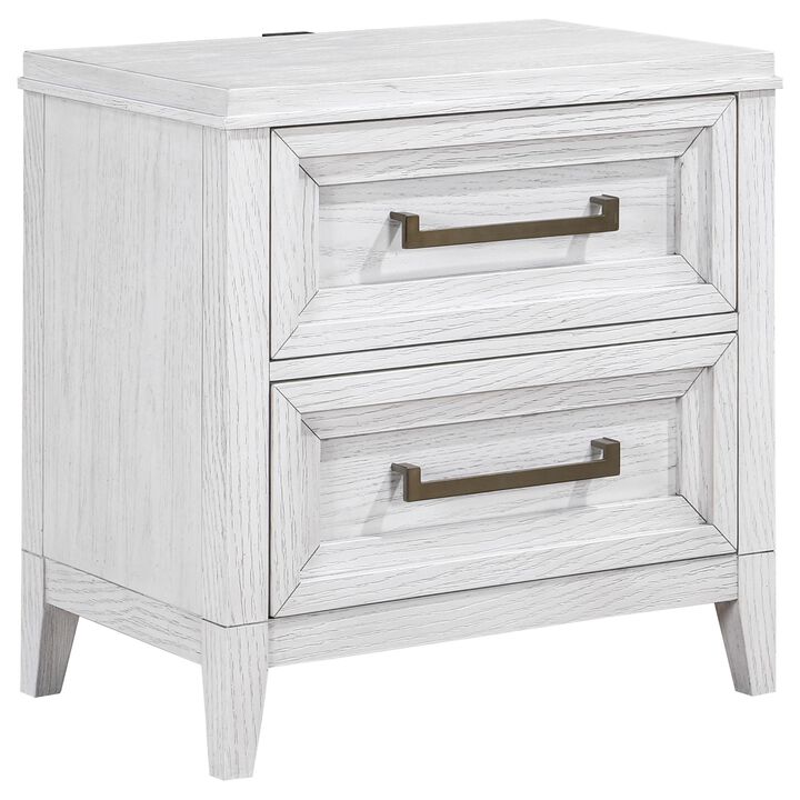 Leva Nightstand, 28 Inch, Distressed White Acacia Wood, 2 Drawers - Benzara