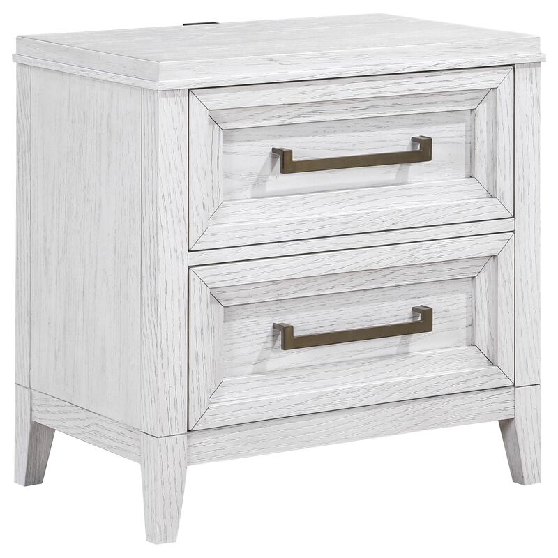 Leva Nightstand, 28 Inch, Distressed White Acacia Wood, 2 Drawers - Benzara