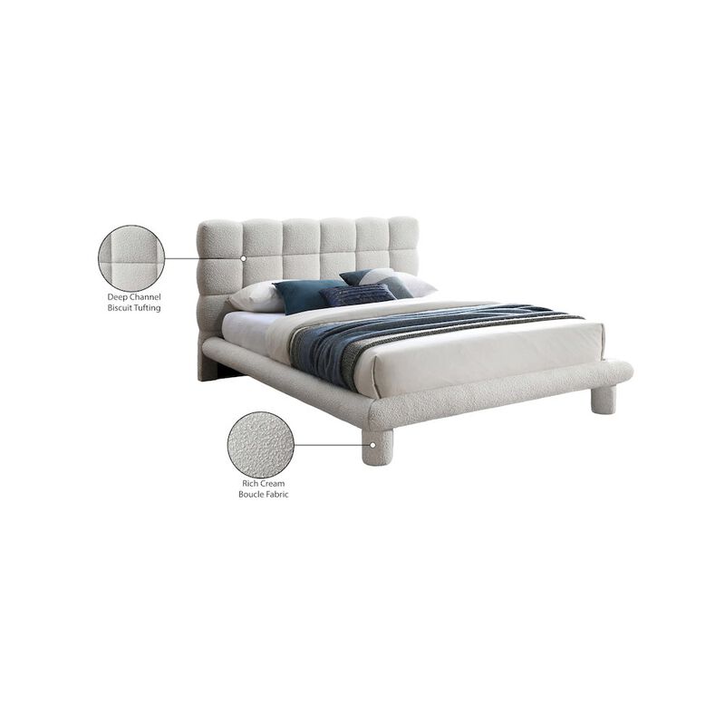 Meridian Furniture Deco Cream Boucle Fabric Full Bed