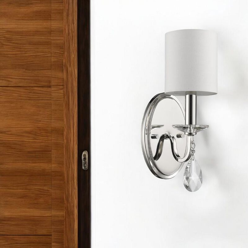 Hivvago Silver Three Light Wall Sconce with White Fabric Shade