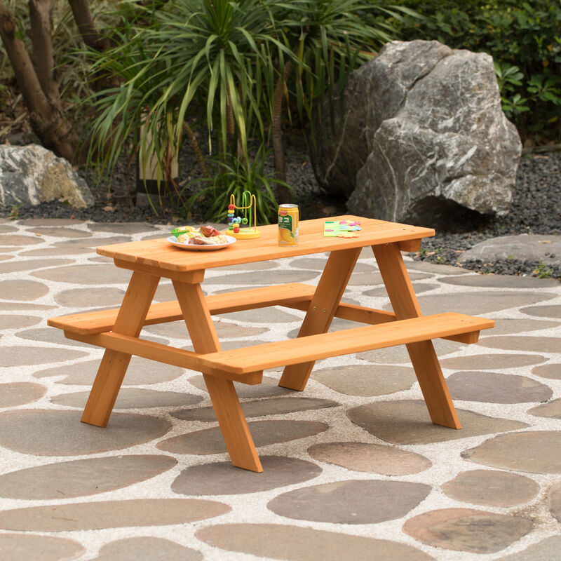 Wooden Kids Outdoor Picnic Table for Garden and Backyard, Stained