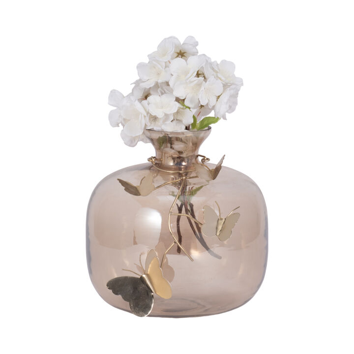 Glass Vase W/Butterfly Garland
