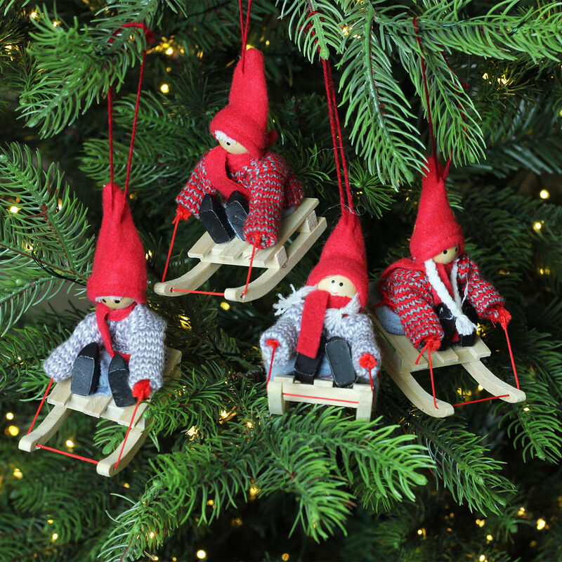 Set of 4 Holiday Kids on Sleds Christmas Ornaments 4" image number 4