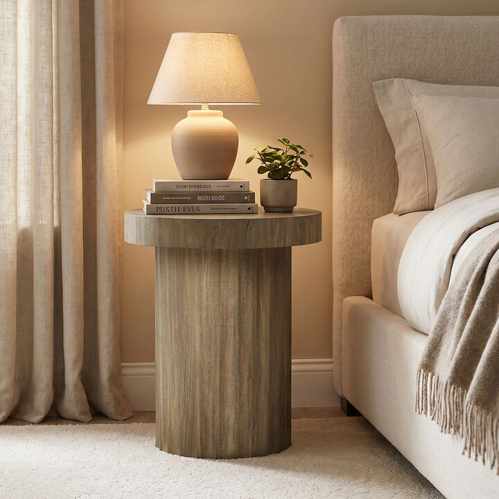 20" Fluted Wood Round Side Table