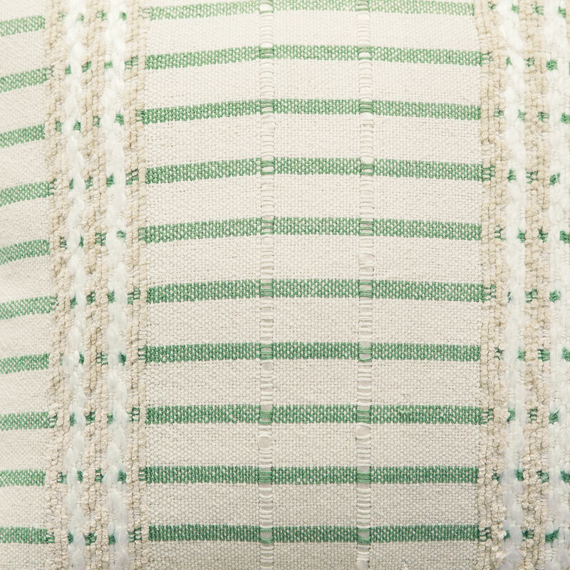 Tony 20 Inch Throw Pillow Set of 4, Striped Design, White and Green Cotton - Benzara