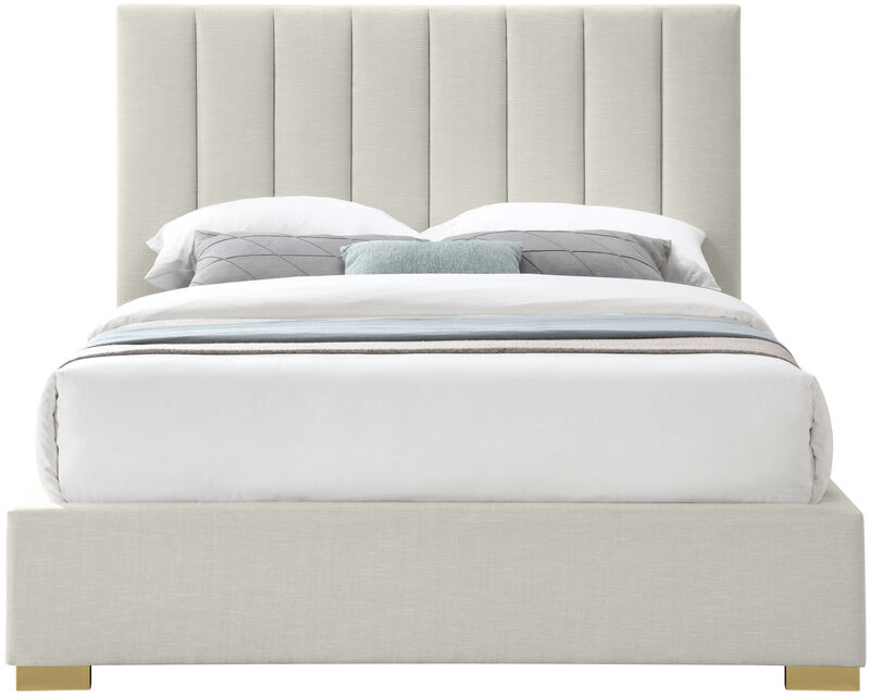 Meridian Furniture Pierce Beige Linen Textured Fabric Queen Bed image number 4