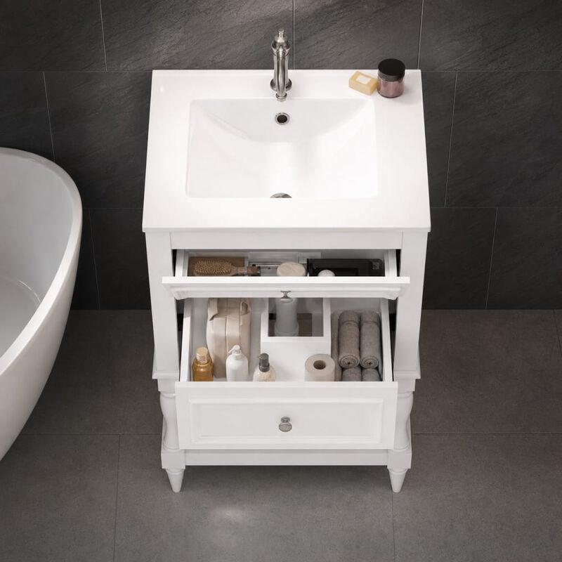 ELEMENT ACE 20 Inch Bathroom Vanity with Integrated Ceramic Sink, Freestanding Bathroom Cabinet with 2 Drawers and Open Shelf image number 3