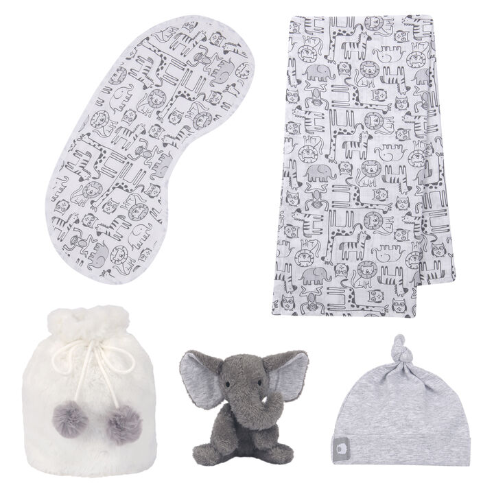 5 Piece Gray/White Luxury Soft Baby Gift Bag for Infant/Newborn