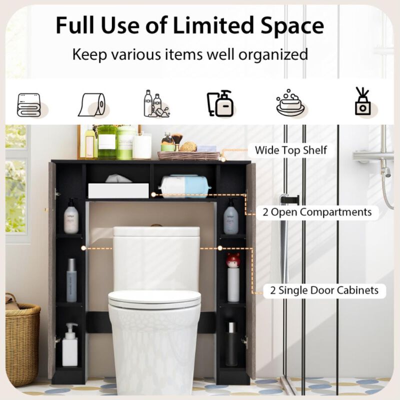 Hivvago Over The Toilet Storage Cabinet with 2 Open Compartments and 4 Adjustable Shelves