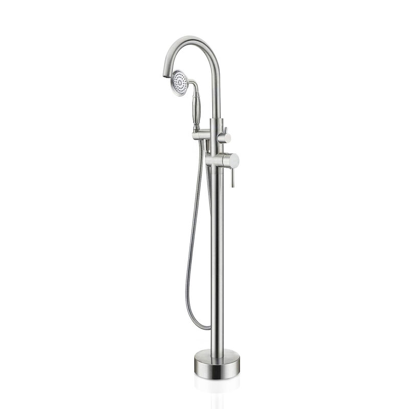 Freestanding Tub Filler Bathtub Faucet Brushed Nickel With Hand Held Shower Floor-Mount