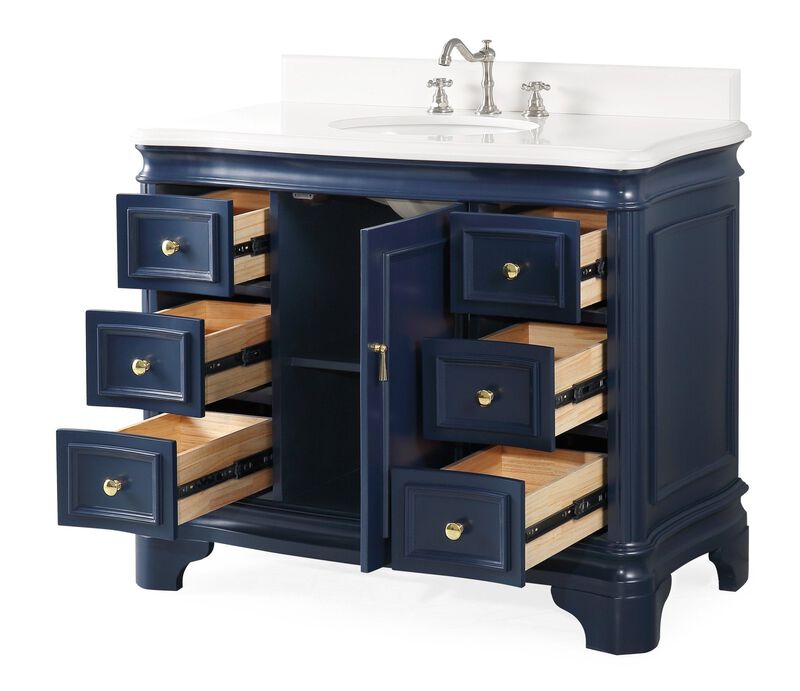42 Inch Benton Collection Sesto Navy Blue Bathroom Vanity White Quartz Top image number 2