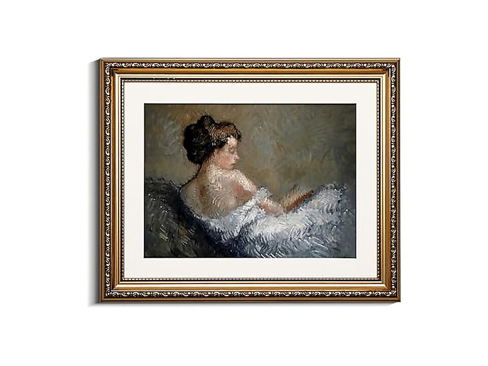 Gold Framed Wall Art Canvas Decor Portrait Sitting Woman Vintage Room Aesthetic