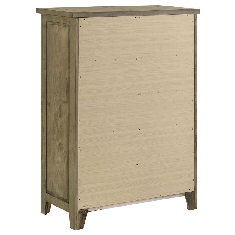 Hazel Tall Dresser Chest, 5 Drawers, Antique Nickel Metal, Oak Brown Wood image number 3