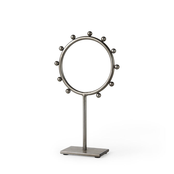 HomeRoots 13" Gray Metal Circle Tabletop Sculpture