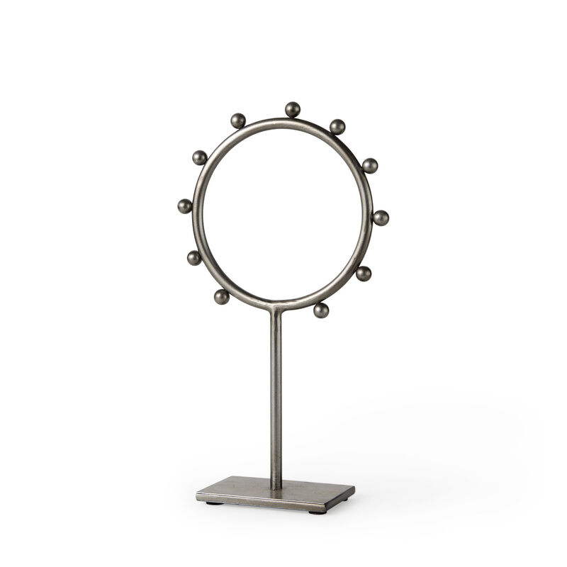 HomeRoots 13" Gray Metal Circle Tabletop Sculpture image number 0
