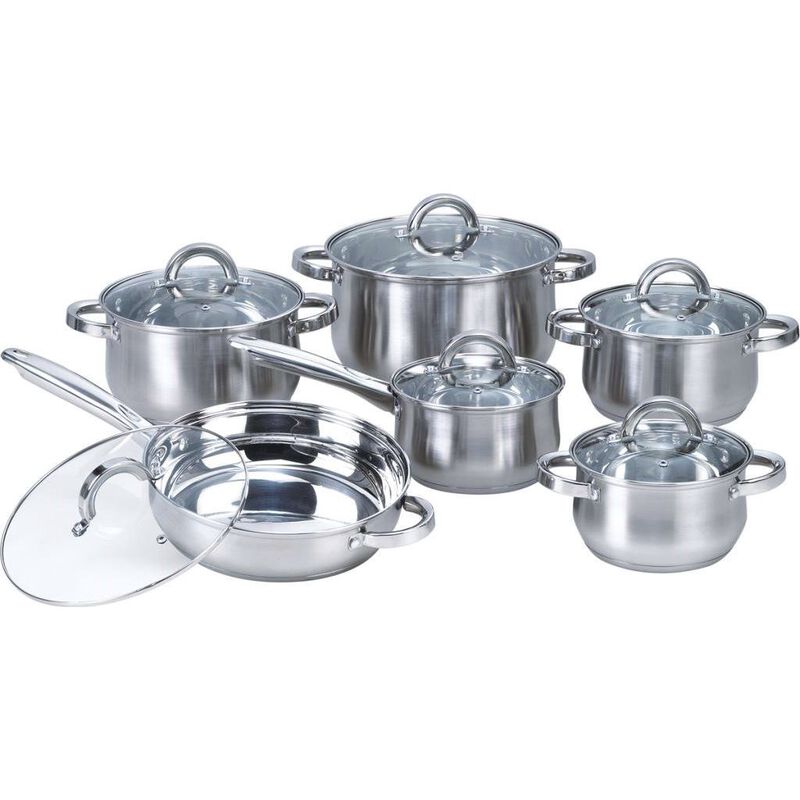Premium 12-Piece Stainless Steel Cookware Casseroles, Saucepan & Skillet for All Stovetops