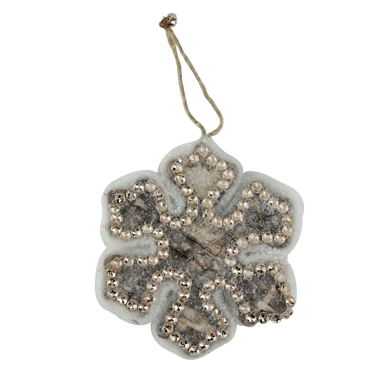 4" Gray and Gold Decorative Snowflake Christmas Ornament image number 0