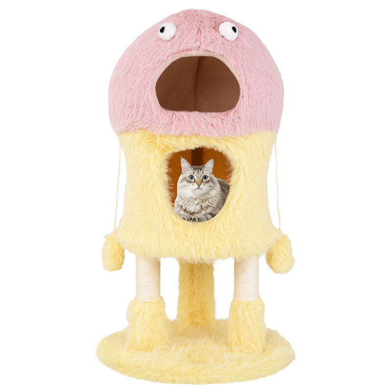 Cute Monster-Themed Cat Tower with 2 Condos, Scratching Posts & 3-Level Activity Center