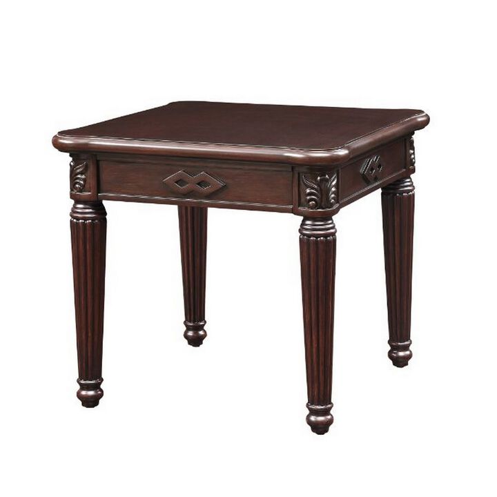 End Table with Traditional Style and Turned Legs, Espresso Brown-Benzara