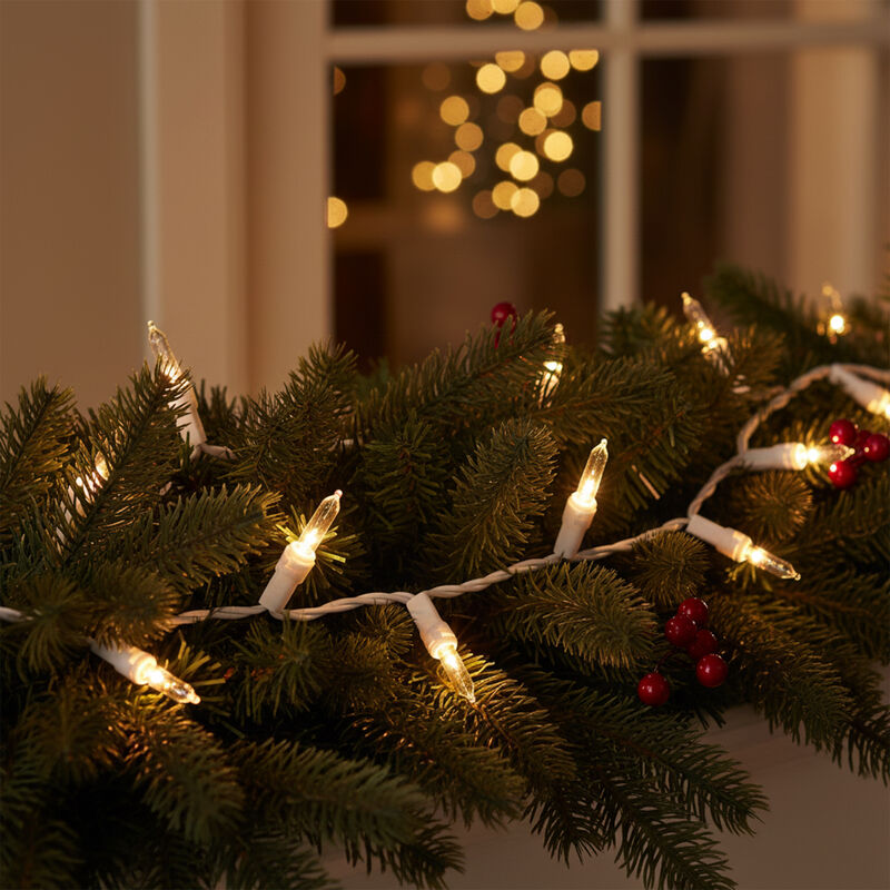 50-Count Warm White LED Mini Christmas Lights  16.25ft White Wire image number 3
