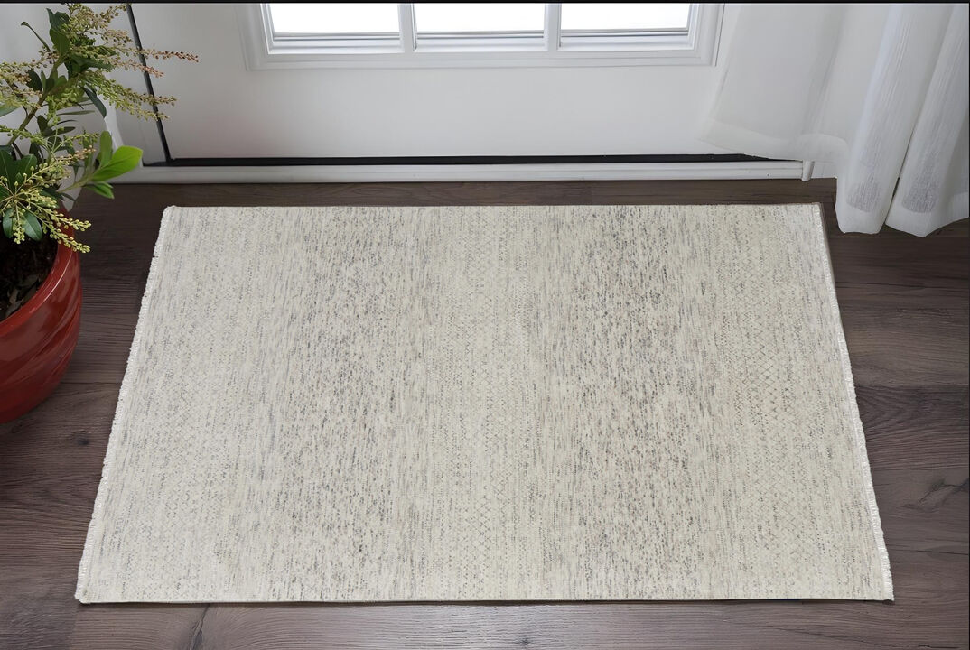 HomeRoots Wool Hand Knotted Area Rug With Fringe
