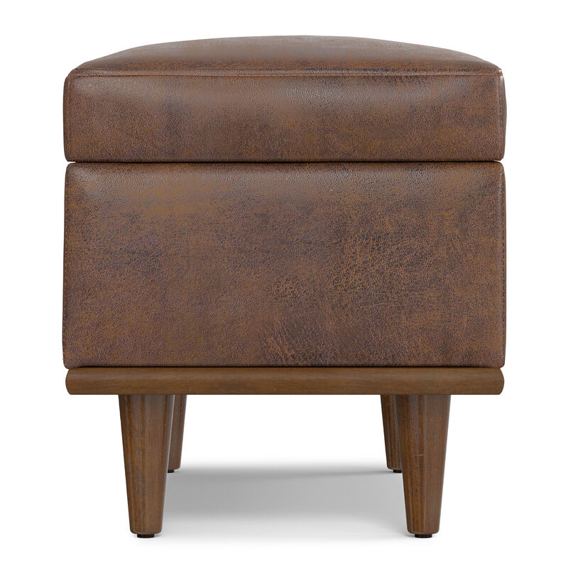 Shiloh 26 inch Wide Transitional Contemporary Small Storage Ottoman in Distressed Chestnut Brown Vegan Faux Leather, Assembled image number 5